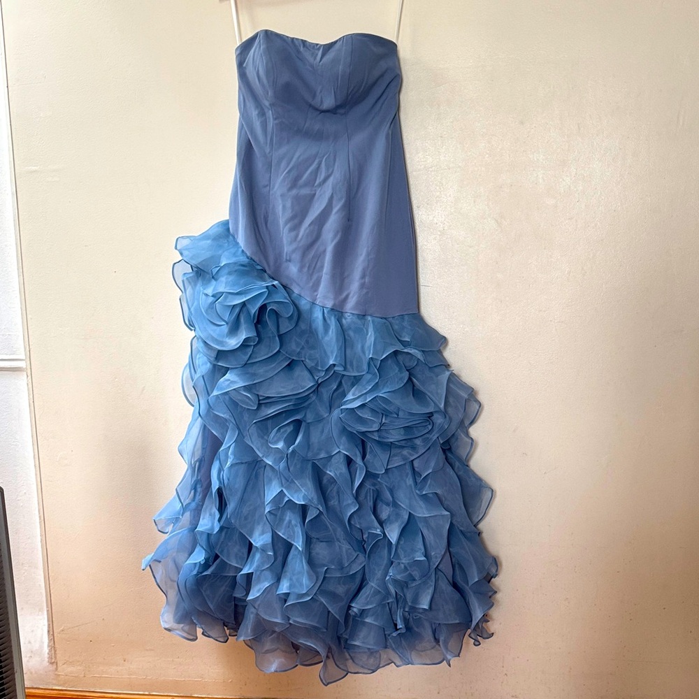 Strapless Blue Ruffled Gown